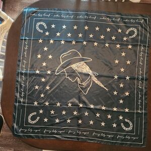 Navy and White Scarf With Fancy Land Cowgirl Written On Edges